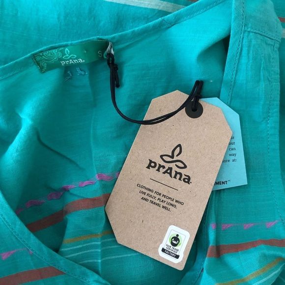 Prana Marigold Tunic Turquoise Striped Embroidered NWT size Small - Picture 9 of 12
